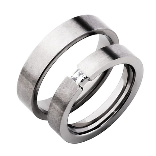 Obrączki z tytanu z diamentem princess 0-10ct