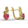 02024-KL001-1-Kolczyki z żółtego złota 14k z czerwonymi topazami i cyrkoniami.webp