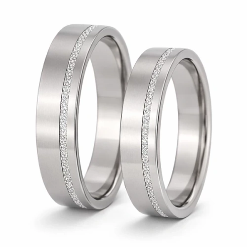 Svatební snubní prsteny z titanu a diamantovaného stříbra 5 mm