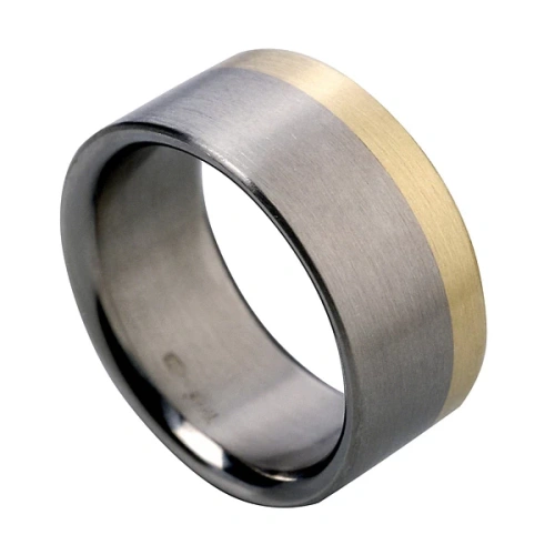 Trouwring van titanium en geelgoud 10 mm