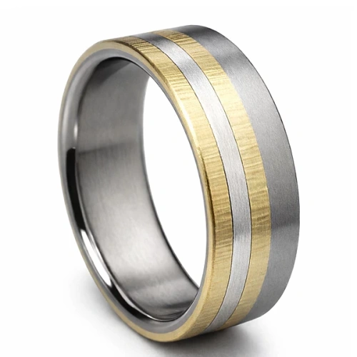 Trauring aus Titan Gelb und Weißgold 8 mm