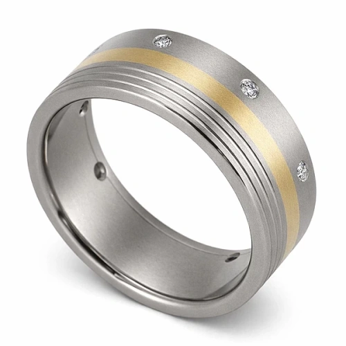 Trauring aus Titan und Gelbgold mit 9 Diamanten 9 mm