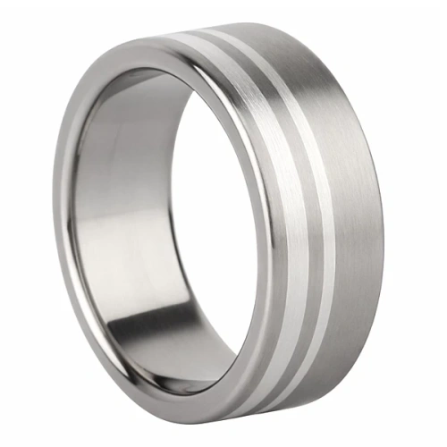 Trouwring van titanium en zilver 9 mm