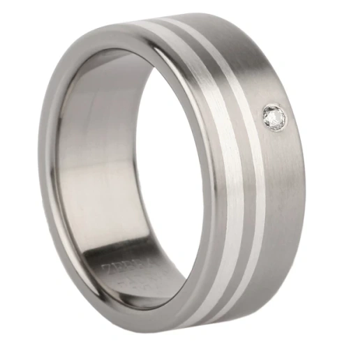 Trouwring van titanium en zilver met diamant 9 mm