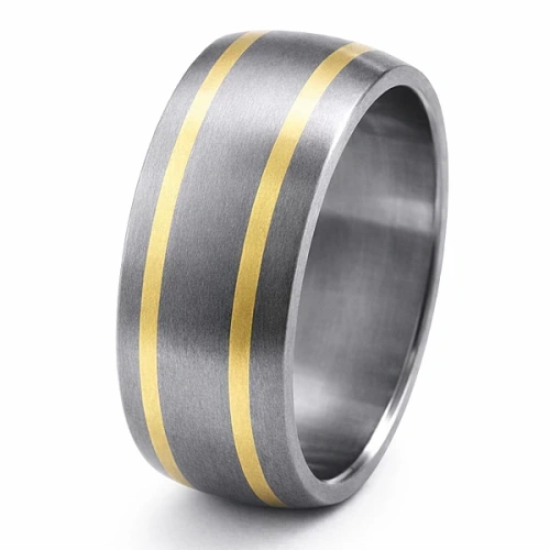 Trouwring van titanium en geelgoud 9 mm