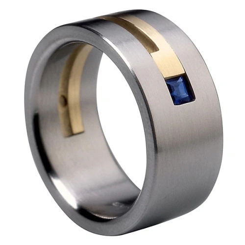 Trauring aus Titan und Gelbgold mit Saphir 9 mm
