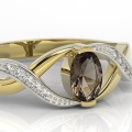 Pierścionek z 14k złota z kwarcem dymnym 0,60ct i 10 diamentami 0,04ct