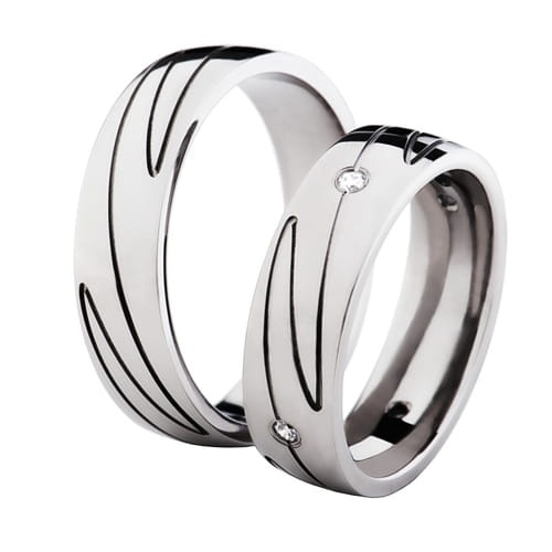 Obrączki z tytanu z 4 diamentami 0-08ct