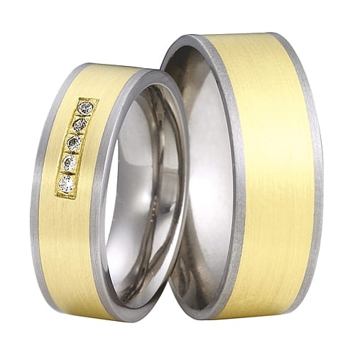 Obrączki z tytanu i żółtego złota z diamentami