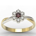 Pierścionek z 14k złota z granatem 0,15ct i 6 diamentami 0,12ct