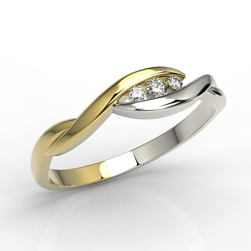 Pierścionek z 14k złota z 3 diamentami 0-04ct