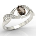 Pierścionek z 14k złota z kwarcem dymnym 0,60ct i 10 diamentami 0,04ct