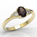 Pierścionek z 14k złota z granatem 1ct i 2 diamentami 0,08ct
