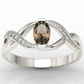 Pierścionek z 14k złota z kwarcem dymnym 0,60ct i 10 diamentami 0,04ct