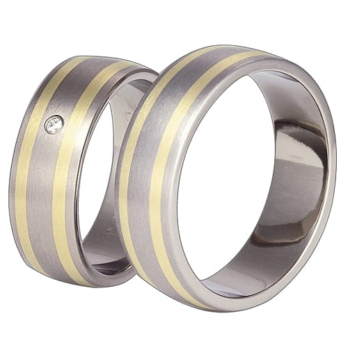 Obrączki z tytanu i żółtego złota z diamentem
