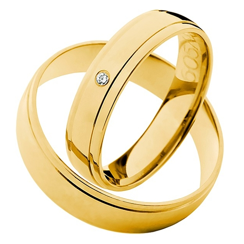 Obrączki z żółtego złota 18k z diamentem