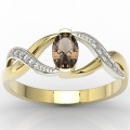 Pierścionek z 14k złota z kwarcem dymnym 0,60ct i 10 diamentami 0,04ct
