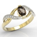 Pierścionek z 14k złota z kwarcem dymnym 0,60ct i 10 diamentami 0,04ct