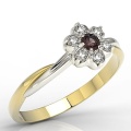 Pierścionek z 14k złota z granatem 0,15ct i 6 diamentami 0,12ct