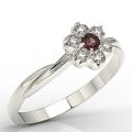 Pierścionek z 14k złota z granatem 0,15ct i 6 diamentami 0,12ct