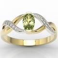 Pierścionek z 14k złota z oliwinem 0,60ct i 10 diamentami 0,04ct