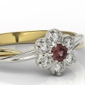 Pierścionek z 14k złota z granatem 0,15ct i 6 diamentami 0,12ct