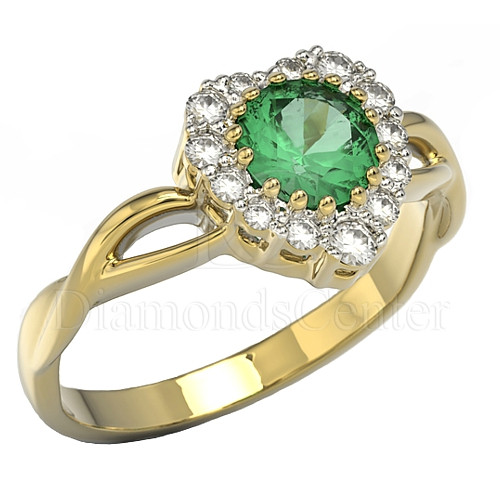 pierścionek złoty ze szmaragdem i diamentami